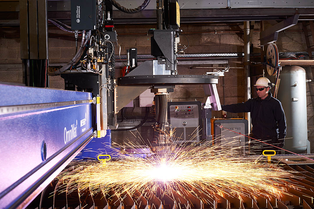 Industrial Photography: Spark up, plasma cutter, steel profile cutting, Stoke-On-Trent, UK