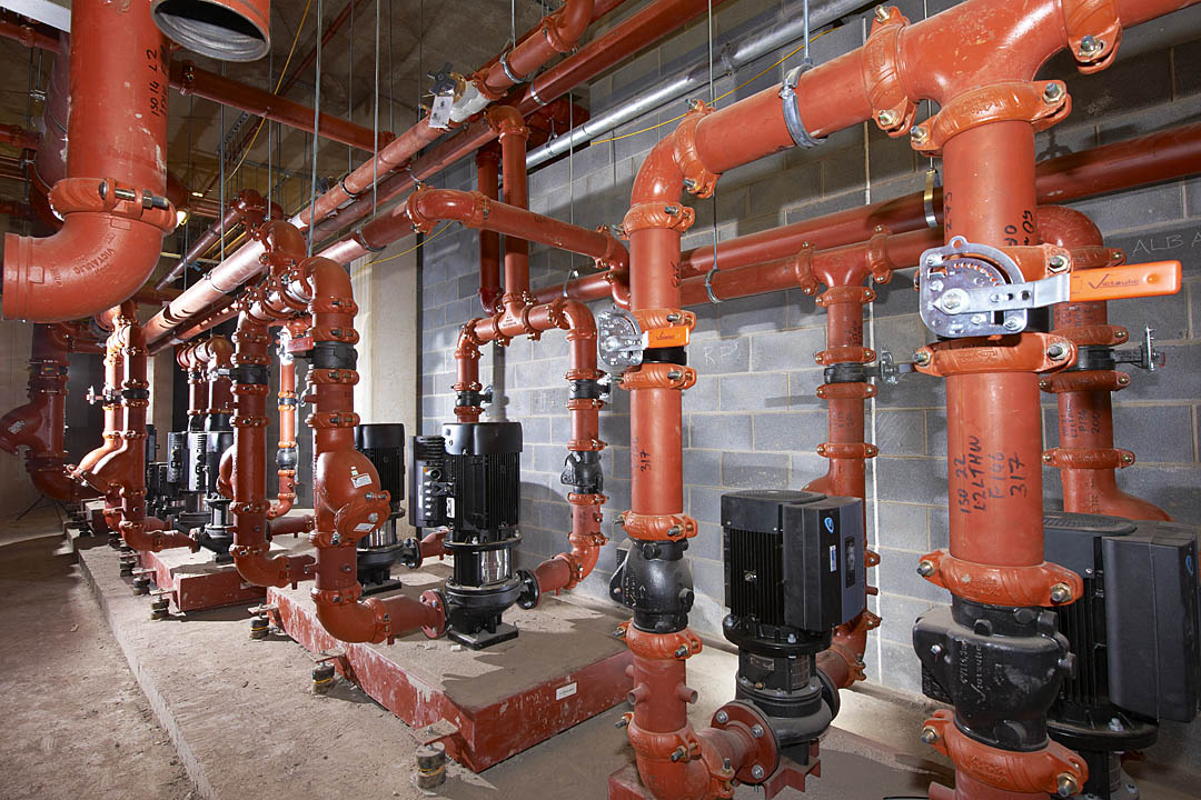 Commercial photographer: Heating and commercial air conditioning pipework, Scotland, UK